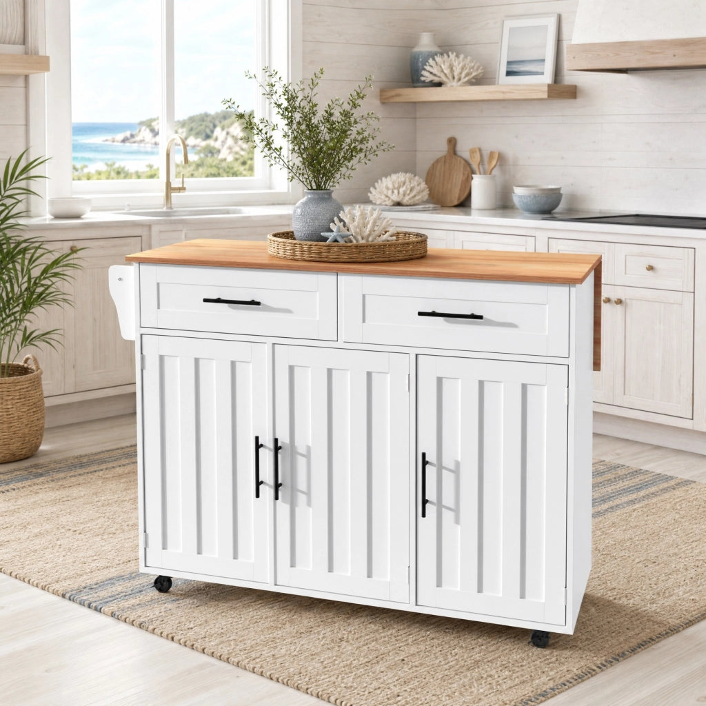 Carrello cucina multifunzionale con piano pieghevole, 129x71x91,5 cm, bianco