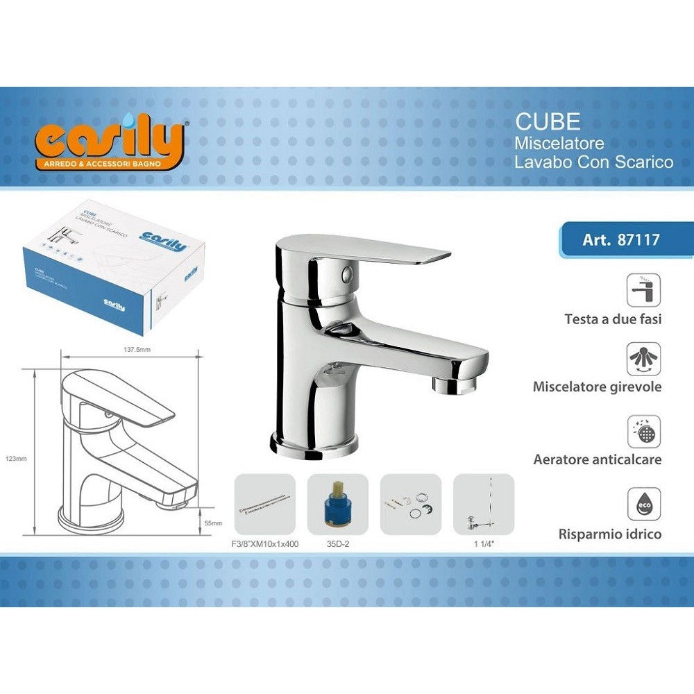 Trade Shop - Rubinetto Miscelatore Monocomando Cromato Per Lavabo Lavandino Moderno Cube87117 -