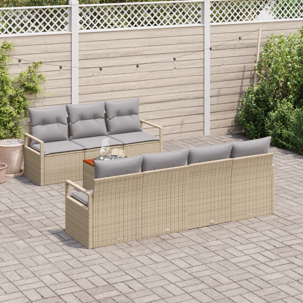 Set di Divani da Giardino da 8 Pezzi con Cuscini Beige in Polyrattan Acacia