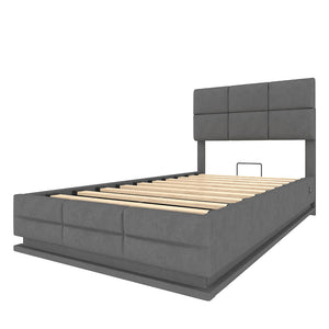 Letto 90x200cm imbottito - Xylo - velluto grigio USB idraulico LED