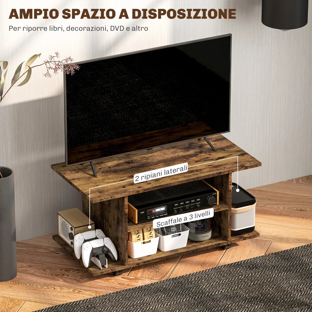 Mobile Porta TV Moderno 80x40x40 cm con Ruote e Freni Rivestimento in Melamina Marrone Rustico