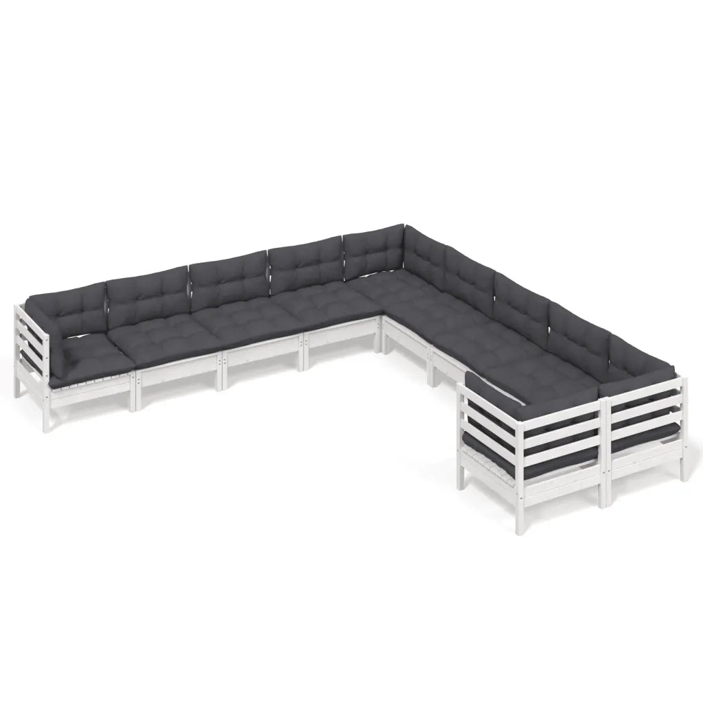Set Divani da Giardino 10 pz con Cuscini Bianchi Legno di Pinocod mxl 97527