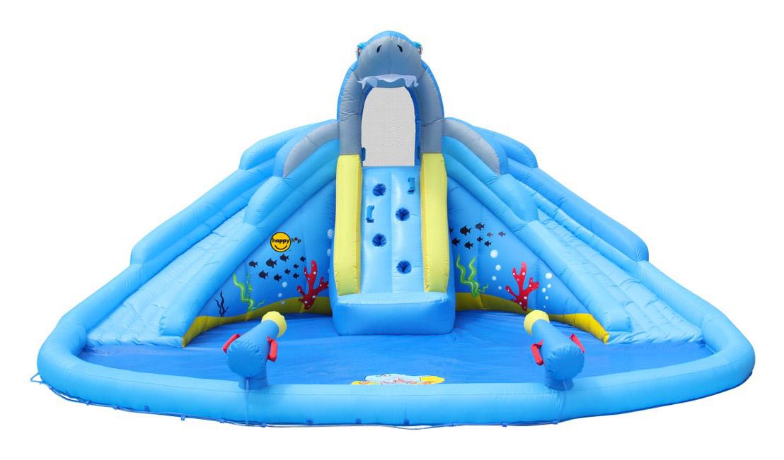 Castello Giostra Gonfiabile Acquatico Shark Splash Center con Pompa Happy Hop