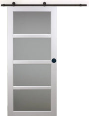 Porta Scorrevole in Vetro Tana Bianca H204 x L93 + Binario a rulli e 2 Gusci Neri