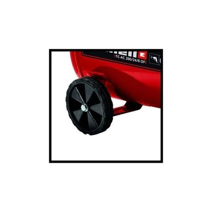 Einhell TC-AC 200-24-8 OF – Compressore d'aria 1200 W, serbatoio 24 L, 180 l-min, 8 bar, oil-less, colore Nero-Rosso