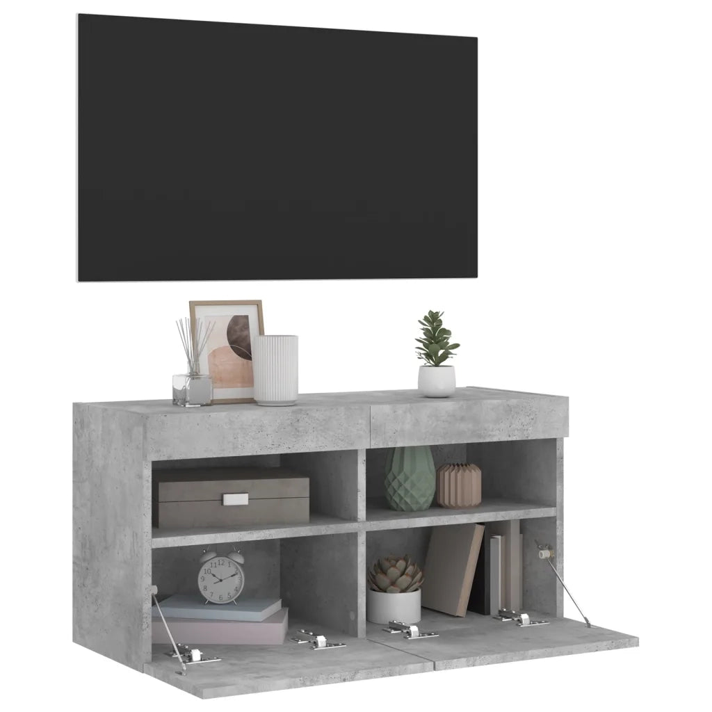 vidaXL Mobile TV a Parete con Luci LED Grigio Cemento 80x30x40 cm