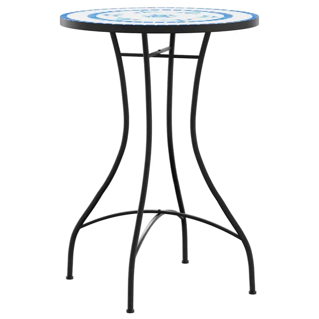 Set da Bistrot con Mosaico Blu e Bianco in Ferro e Ceramica