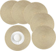 Set di 6 piatti da tovaglietta a forma rotonda intrecciata, lavabile, dorato, rotondo, lavabile, resistente al calore, per Natale, matrimonio, festa, cucina, decorazione, 38 cm