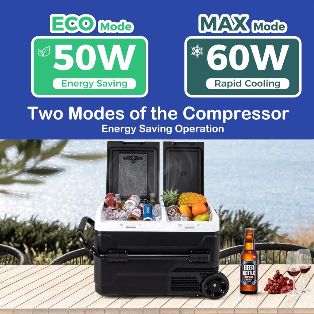 Compressore Frigorifero Box 40L Frigorifero Box Elettrico con Doppia Zone 12/24V -20°C-20°C, Funzionamento LED Touch Porta di Ricarica USB per Auto, Camion, Campeggio