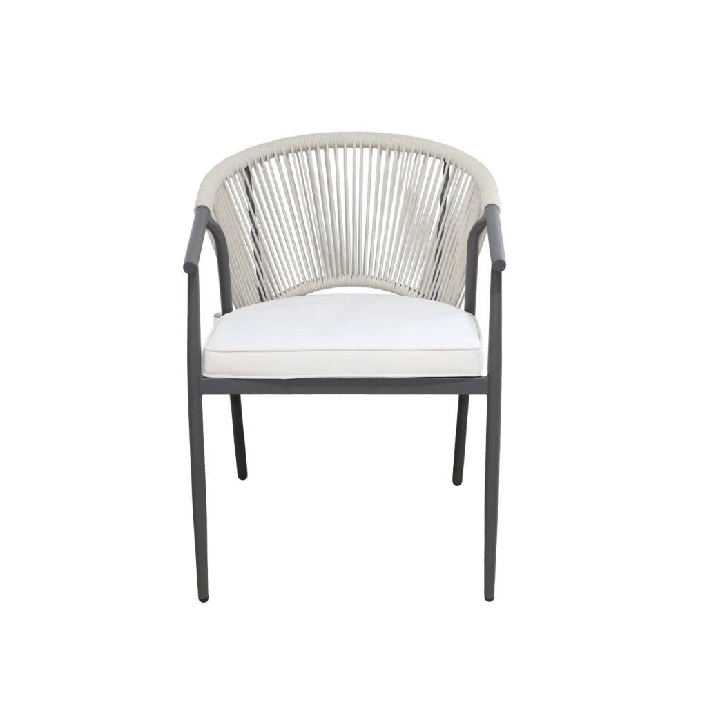 Set 4 sedie da giardino impilabili in acciaio e corde, beige