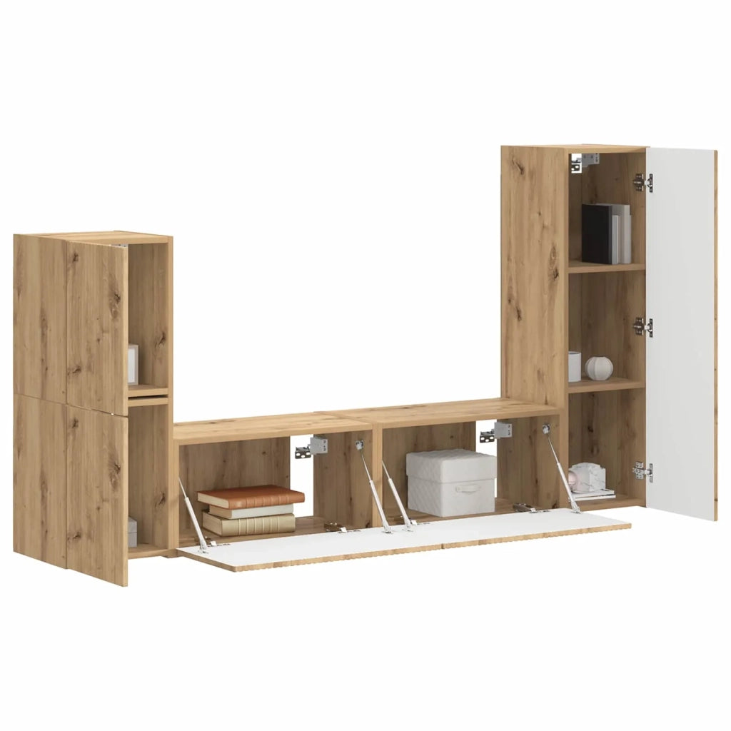 Set mobile TV 4 pz | Armadietto TV | Mobile Porta TV Rovere artigianale Legno multistrato