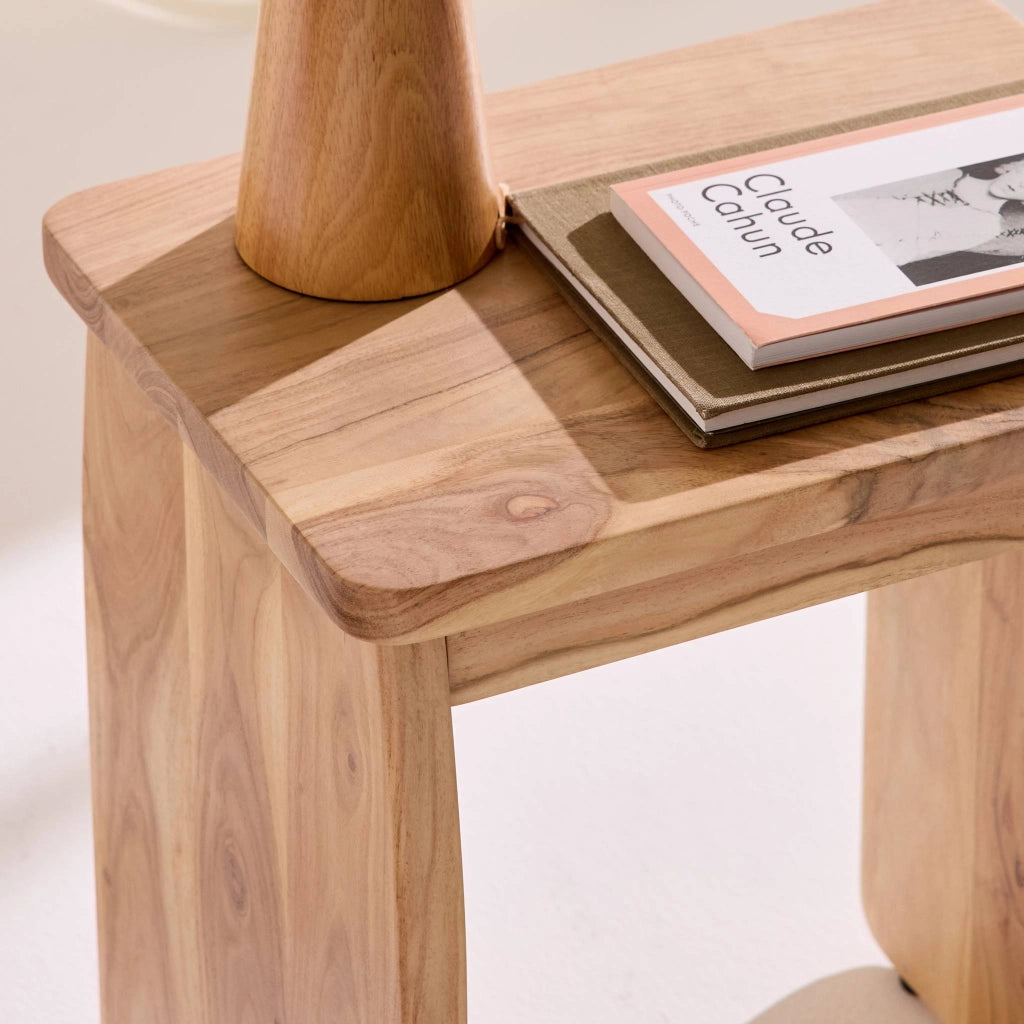 Comodino esotico in legno di acacia, marrone naturale