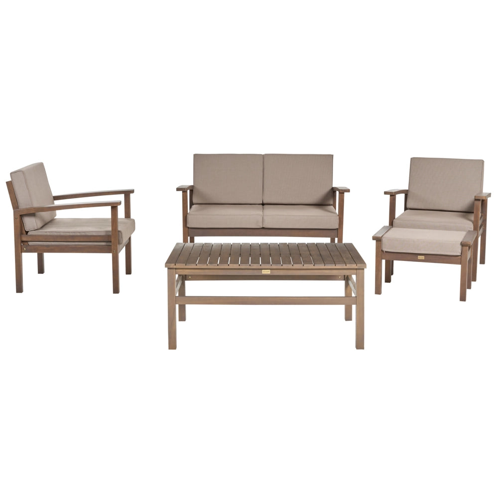 Set Divani Da Giardino Taupe Cuscini In Legno Massello Di Acacia 4 Posti Con Tavolo Set