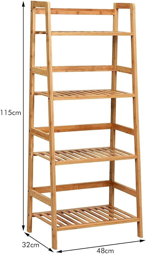 Scaffale a Scala, Espositore in Bambù per Piante da Interno Esterno, con 4 Ripiani, Design Moderno e Multiuso per Soggiorno/Balcone/Ufficio (Naturale)