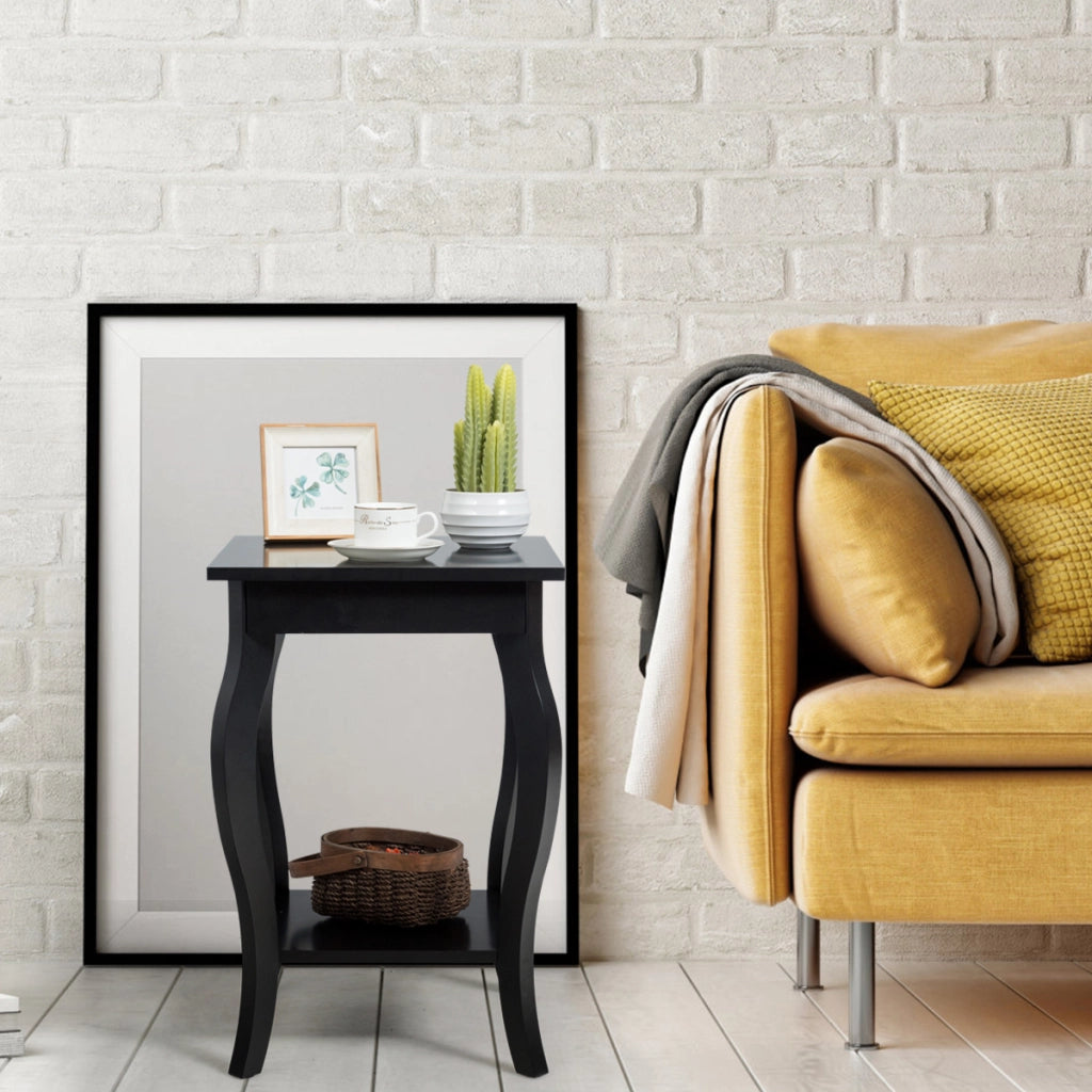 Set di 2 tavolini con gambe curve ripiani aperti a 2 livelli piedini antiscivolo-2 Tavolini laterali Nero
