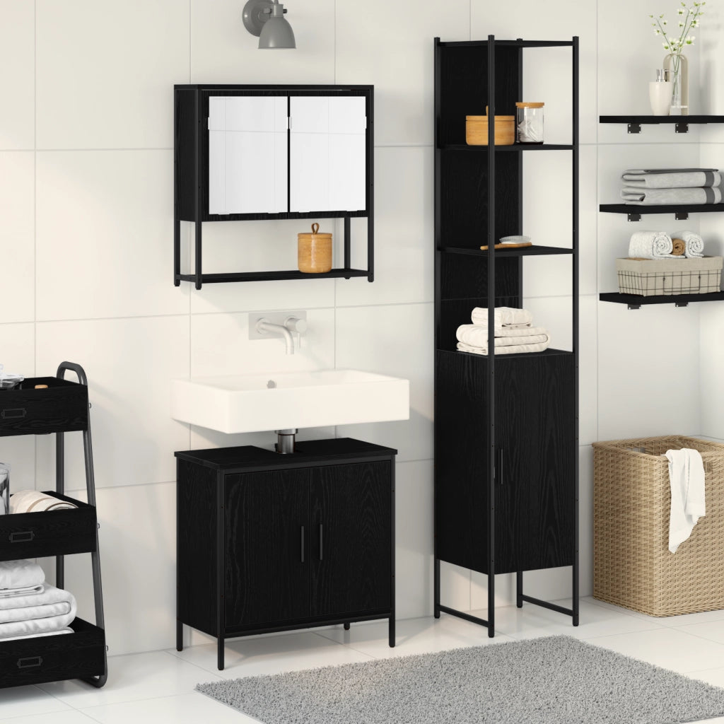 Set di mobili da bagno 3 pezzi in legno ingegnerizzato rovere nero