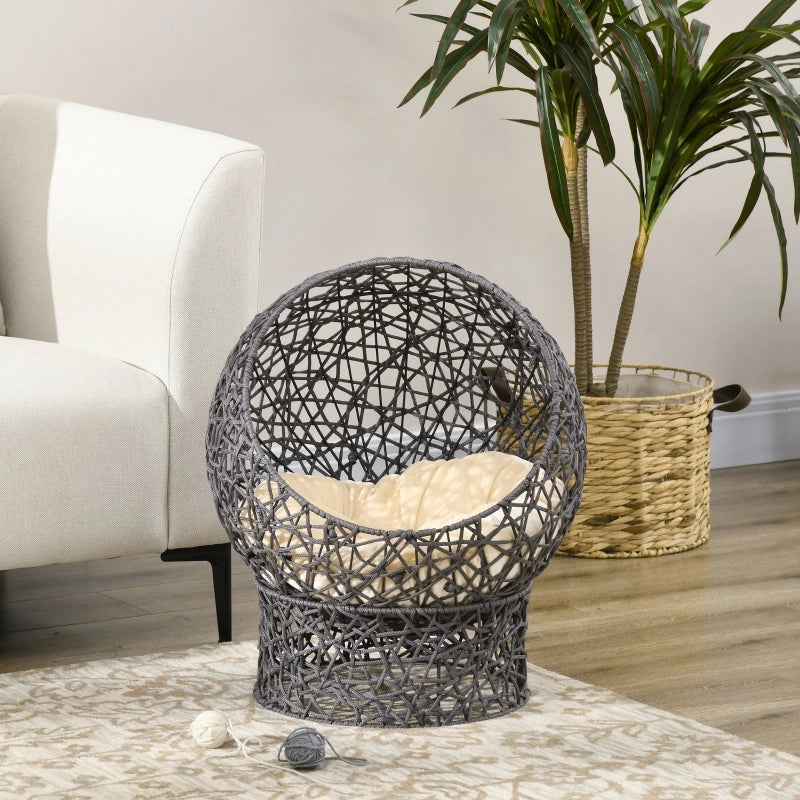 Cestino per gatti rialzato con cuscino, 2 pezzi, 50 x 50 x 60 cm, grigio