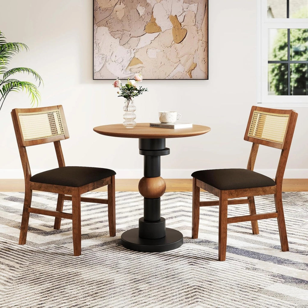 Set di 2 sedie da pranzo con schienale in rattan, sedie da cucina imbottite, portata fino a 180 kg, sedia imbottita in legno, per sala da pranzo, soggiorno, cucina, balcone (marrone)