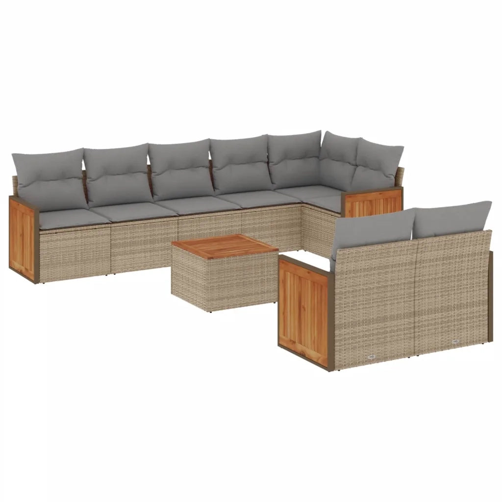 Set Divano da Giardino 9 pz con Cuscini Beige in Polyrattancod mxl 112839