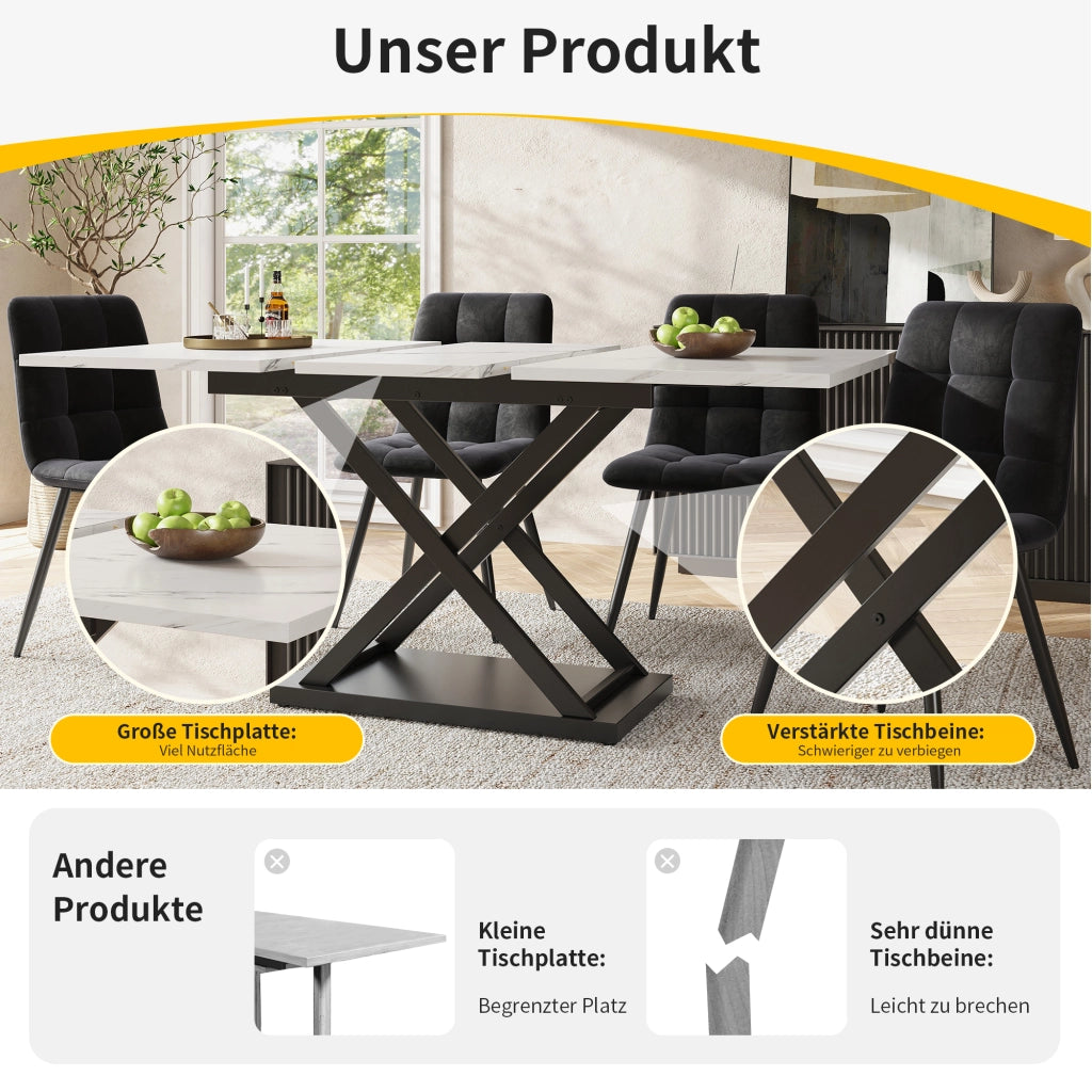 TAVOLO ALLUNGABILE 120-160x80x75 cm MDF Bianco Nero Gambe incrociate