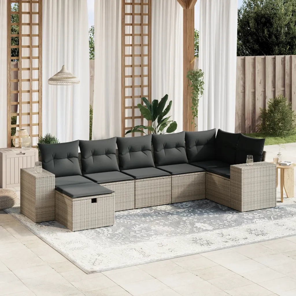 Set Divani da Giardino 7 pz con Cuscini Grigio in Polyrattan 3264456