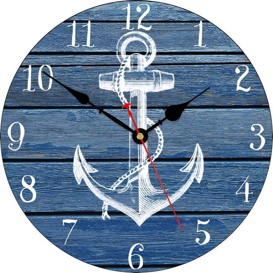 Orologio da parete 34 cm con design a anker, orologi silenziosi senza tic, orologi da parete nautici in legno con numeri arabi, orologi da parete facili da leggere per cucina/soggiorno/camera da letto