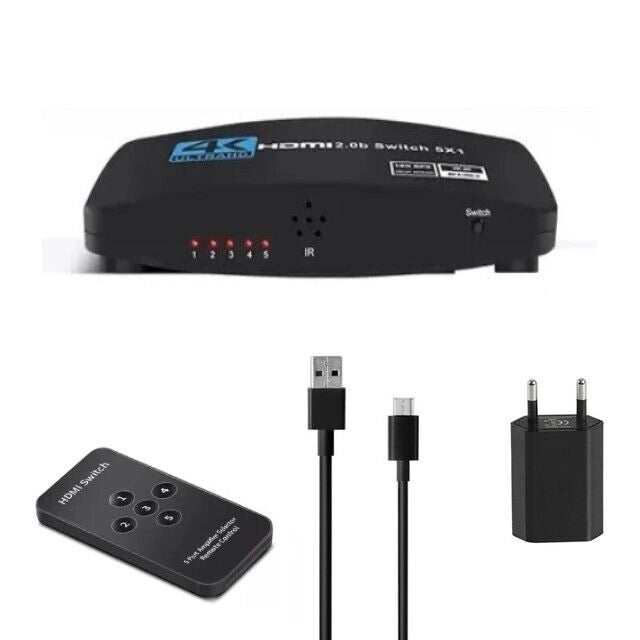 Splitter HDMI 2.0 4K Ultra HD 5 porte per TV console con telecomando QZQ3-5