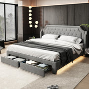 Letto matrimoniale 180x200 - Xylo - LED, 2 cassetti, lino, grigio