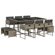 Set da Pranzo da Giardino 11pz | Set Salotto da Giardino con Cuscini in Polyrattan Grigio