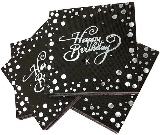 40 serviette nere con inserto d'argento per decorazione di tavola - serviette per compleanni nere - serviette divertenti per bambine e bambini (argento)
