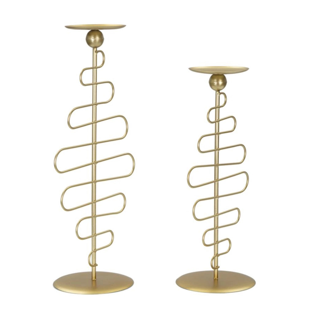 Set 2 portacandele Alid in ferro dorato CM 25x16x51 e 20x16x43