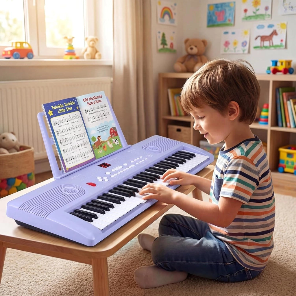 Pianoforte Digitale a 61 Tasti, Pianoforte Elettronica con Supporto, Microfono, Pianoforte Portatile con Adesivi per Tasti e Borsa da Trasporto, per Bambini e Adulti (Viola)