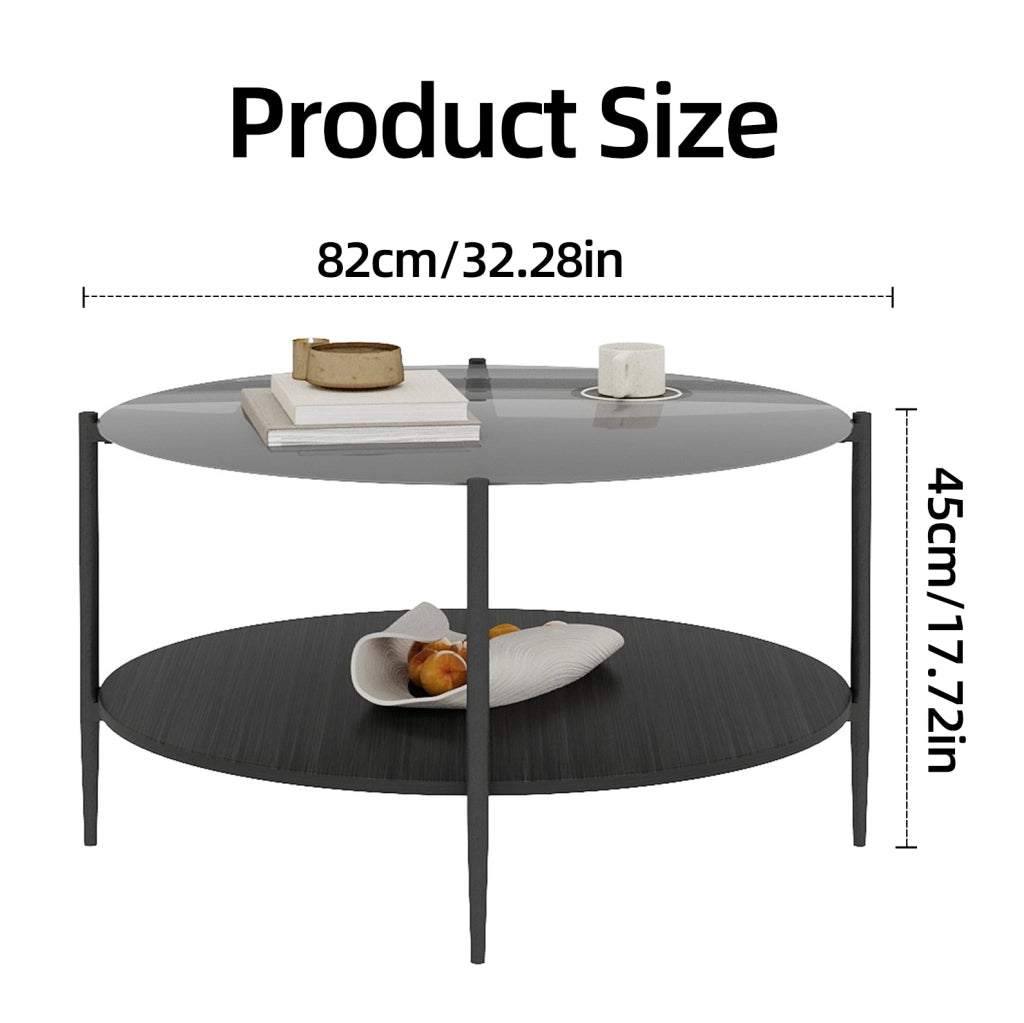 Tavolino da caffè rotondo 2 ripiani vetro nero Ø82 cm