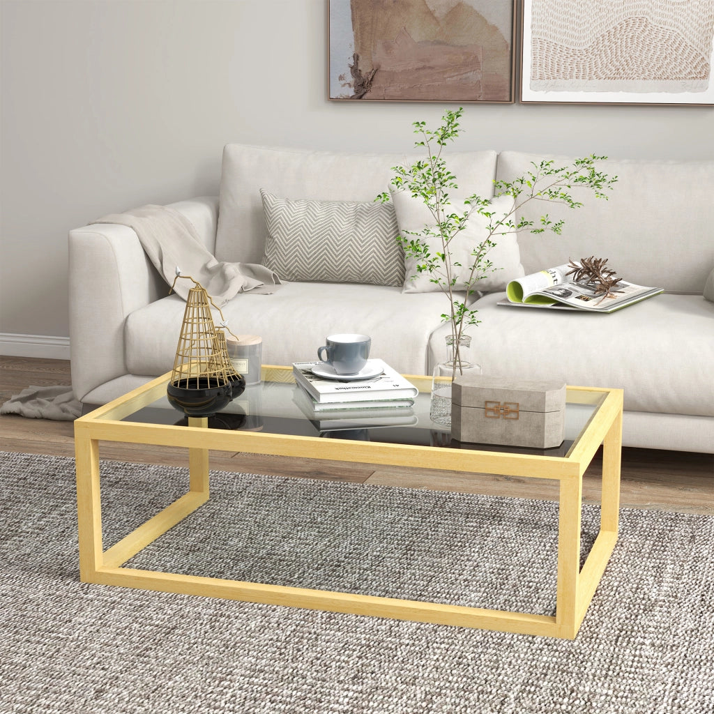 Tavolino da salotto rettangolare con piano in vetro temperato e telaio in legno ¨C Minimal ¨C 100x60x35 cm