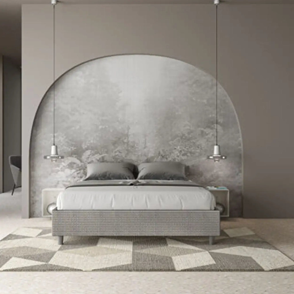 Letto matrimoniale con rete imbottito 160x190 tessuto Labirinto 2 grigio Azelia