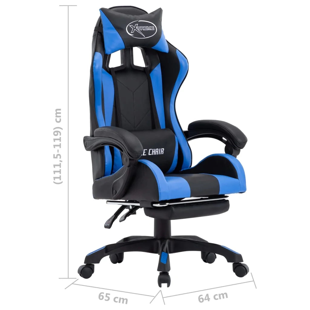 Poltrona sedia girevole per ufficio computer studio videogiochi con poggiapiedi e similpelle blu 02_0024217