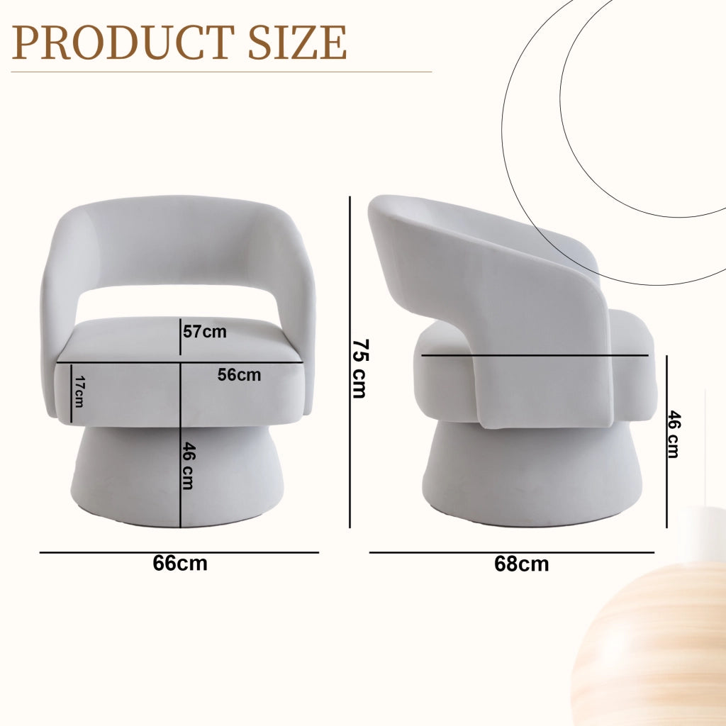 Sedia Girevole 360¡ã ¨C MINIMAL ¨C Velluto Beige, Schienale Aperto, Base in Metallo