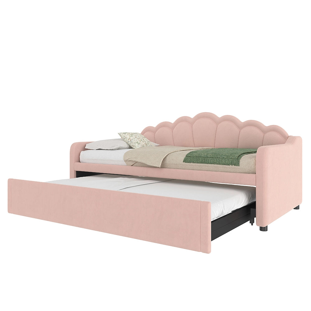 Letto giorno estraibile 90/180x200cm - Xylo - rosa, LED RGB, velluto