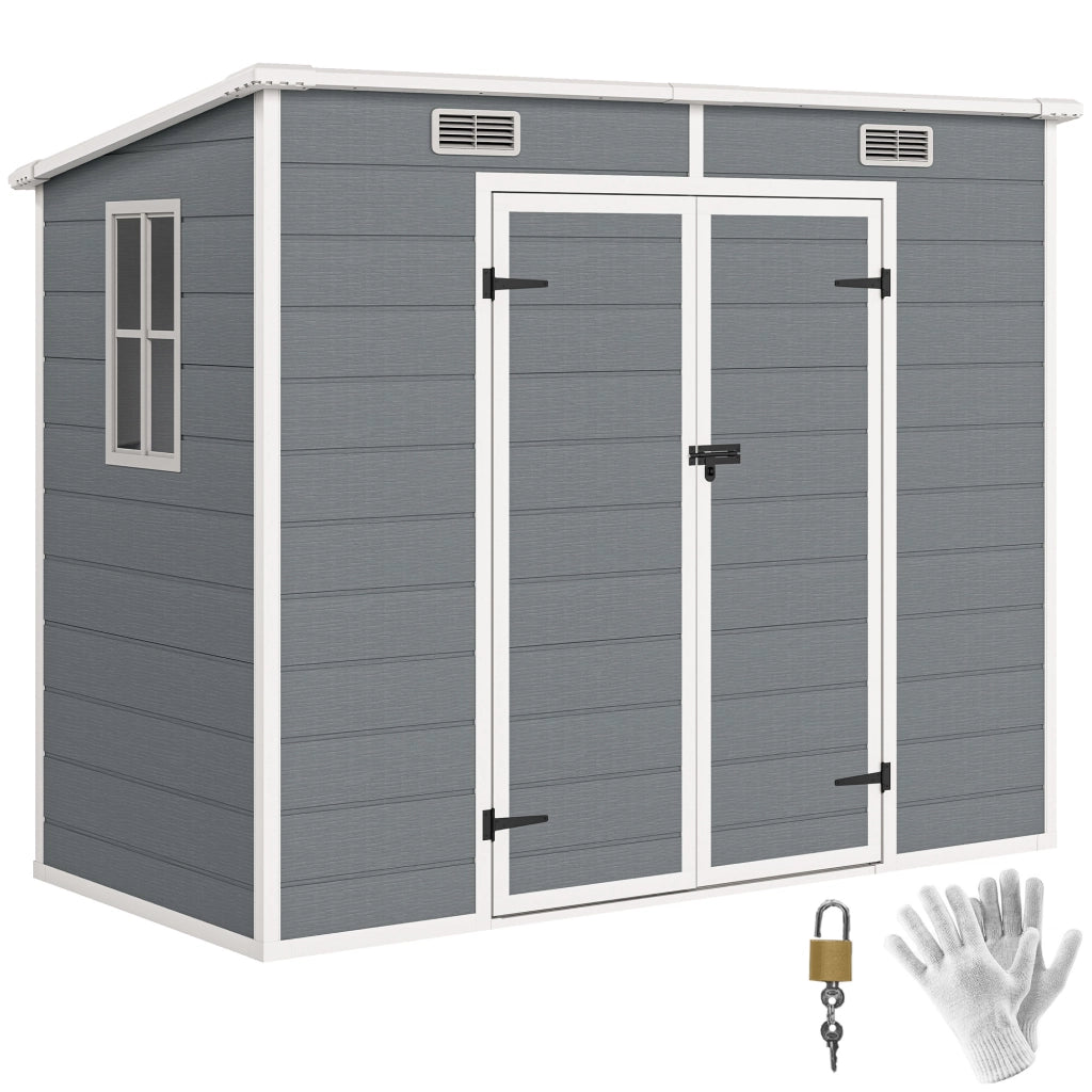 Casetta da giardino esterno ¨C Zephmum ¨C 240x130 cm grigio in resina con finestra e porte