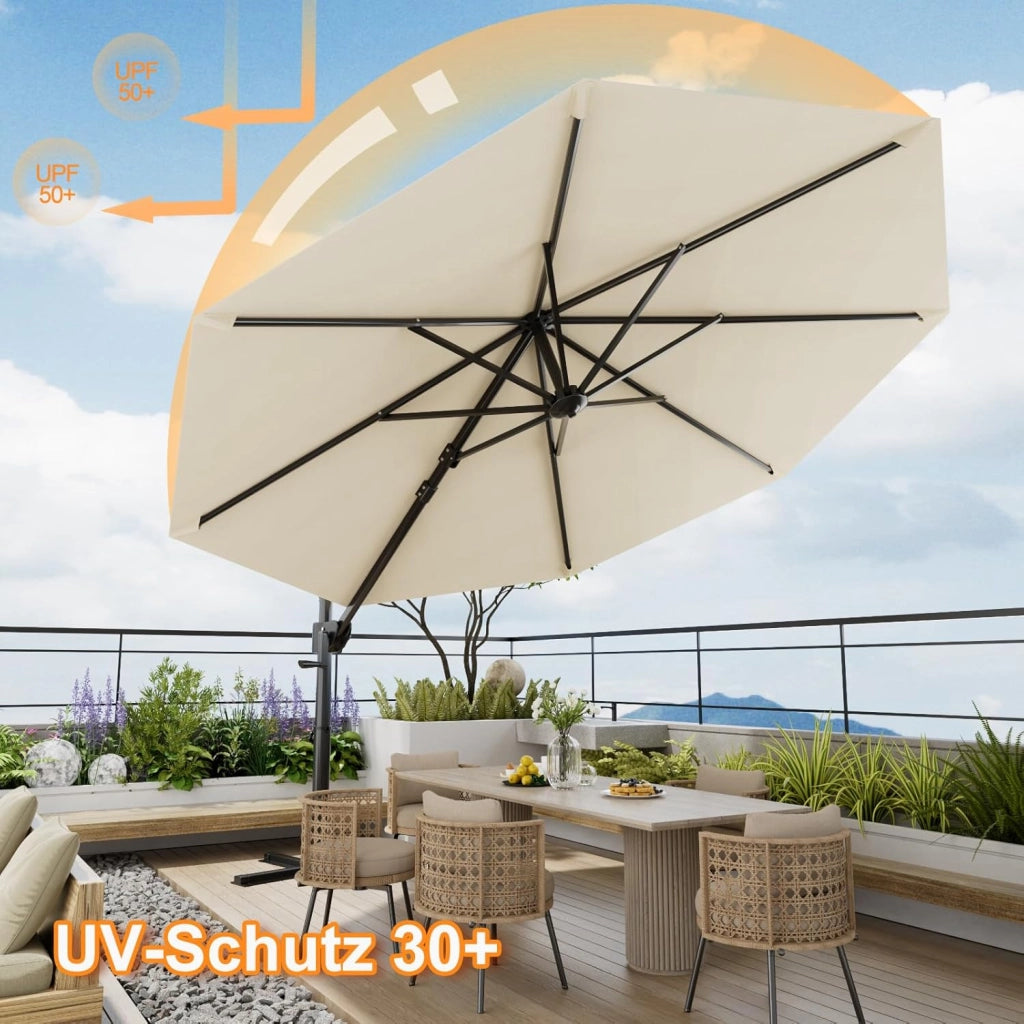 Ombrellone da Giardino Grande 330 cm, Ombrellone da Spiaggia e Giardino con Struttura Rinforzata, Manovella a 360°, Copertura Antivento 7x, Protezione UV 30+