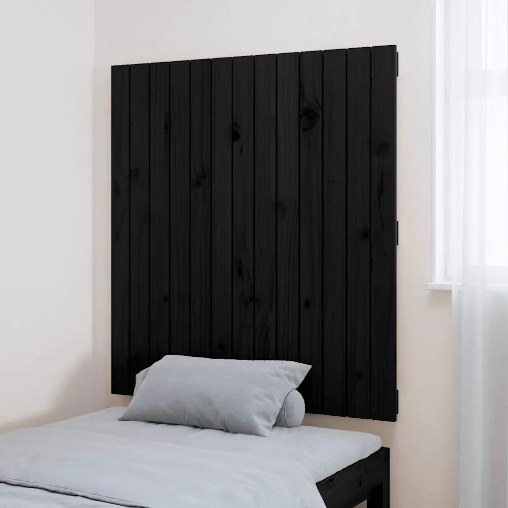 Testiera | Testata da Parete Nera 82,5x3x90 cm in Legno Massello di Pino