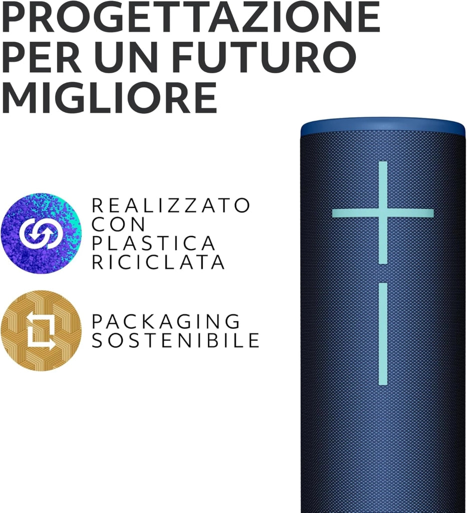 Ultimate Ears BOOM 4, altoparlante portatile Bluetooth, impermeabile e galleggiante, con suono a 360° potente, avvolgente e cristallino, 15 ore di batteria e raggio d’azione di 45 m, USB-C - Blu