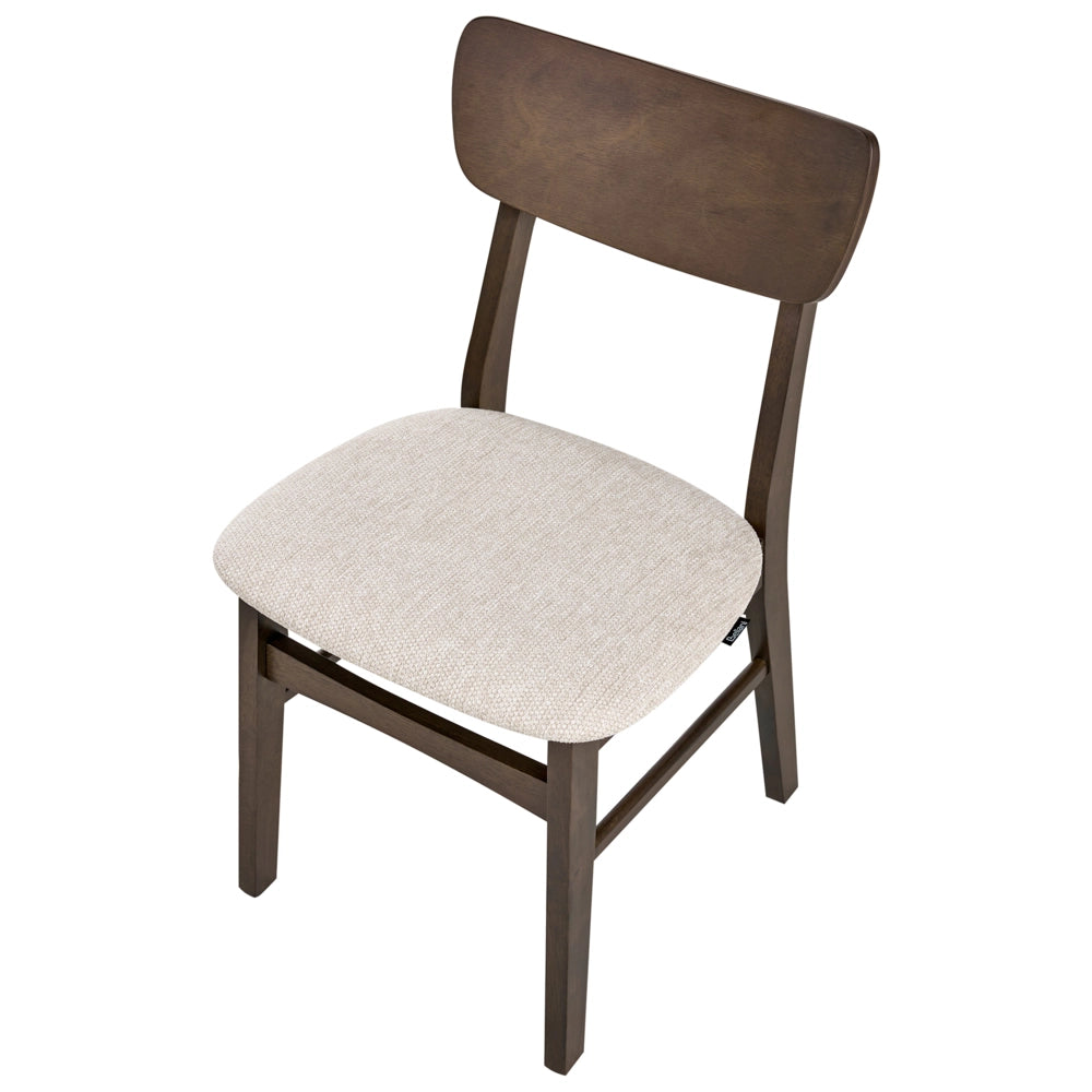 Set di 2 sedie da pranzo Struttura in legno di gomma scuro Seduta in tessuto poliestere beige chiaro Design retrò senza braccioli
