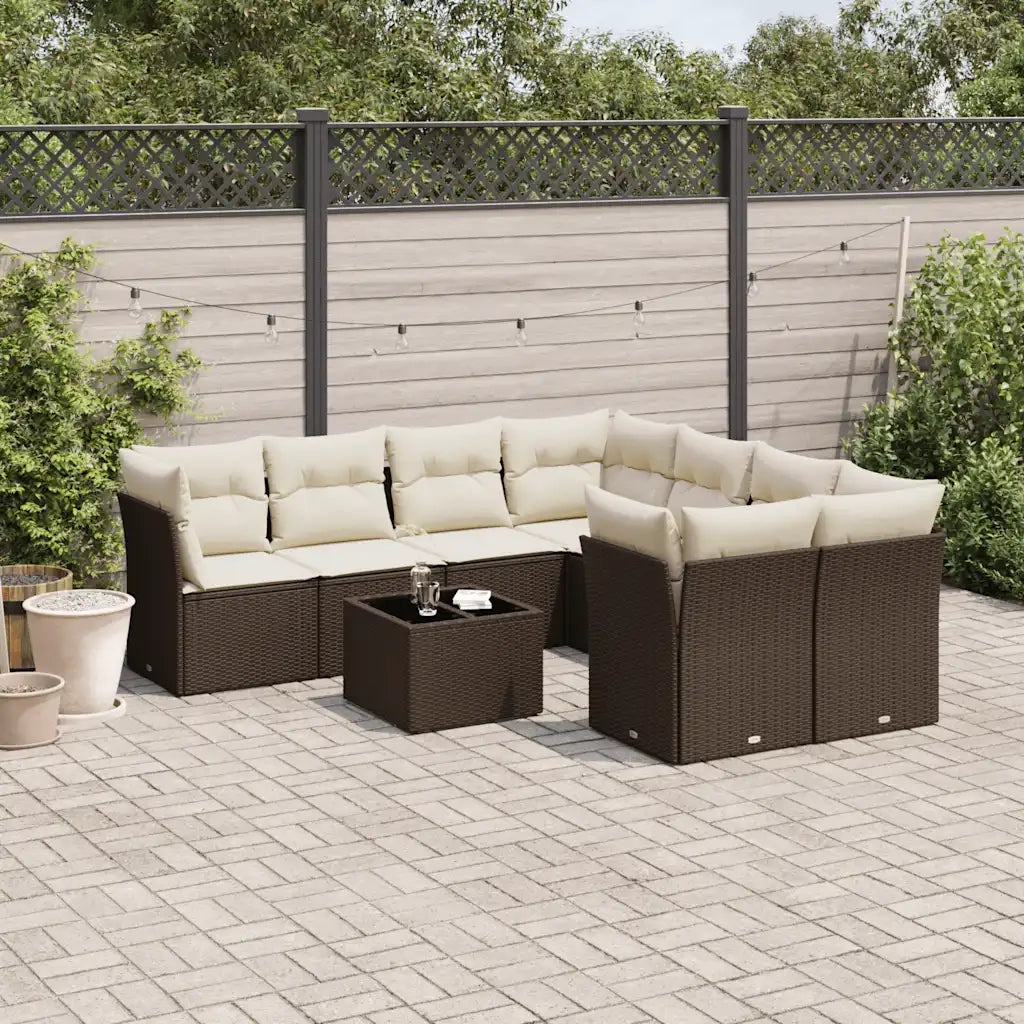Set Divani da Giardino 9pz con Cuscini Marrone in Polyrattan 3249162