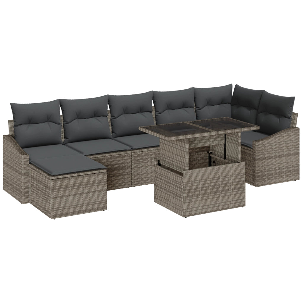 Set di Divani da Giardino 8 Pezzi con Cuscini Grigio Polirattan