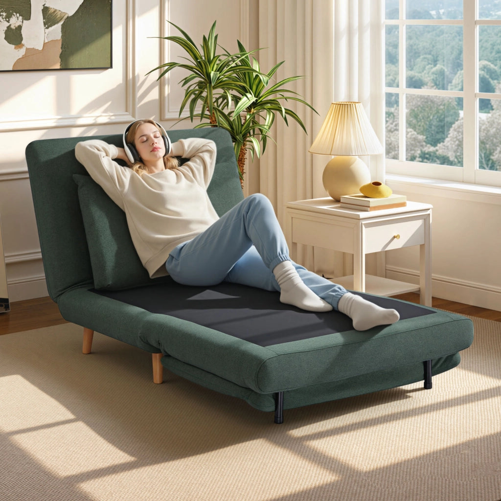 Letto Poltrona Imbottito ¨C Zephmum ¨C Verde Scuro Legno di Faggio