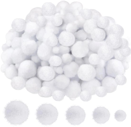 Pomponi 500 pezzi - Bianchi - 10/15/20/25/30 mm - Plastica - Materiale per Attività Manuali per Bambini - Lavorazione Creativa
