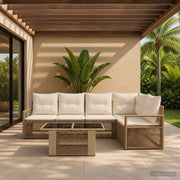Set Divano da Giardino 6 pz Beige e Bianco Crema polyrattan 3437097