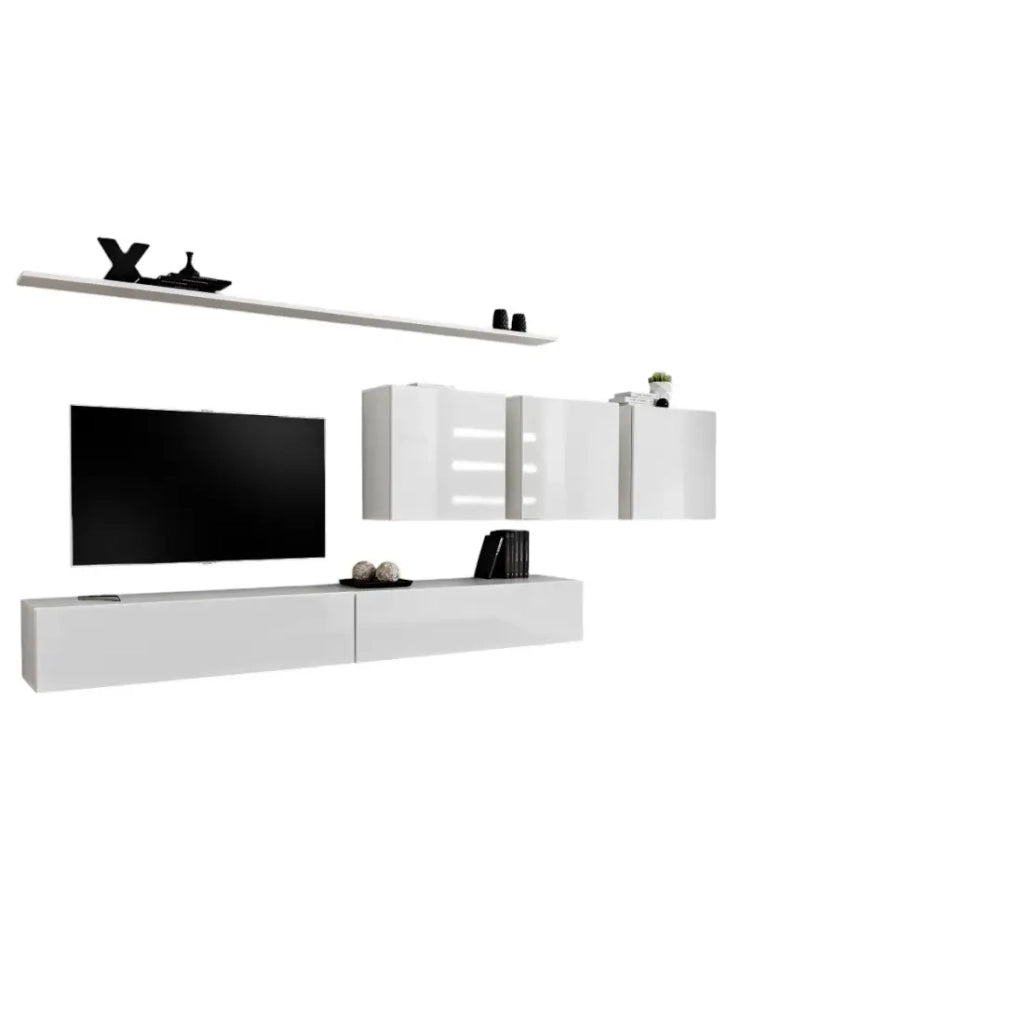 Mobile da salotto murale SWITCH VII design, colore bianco lucido.