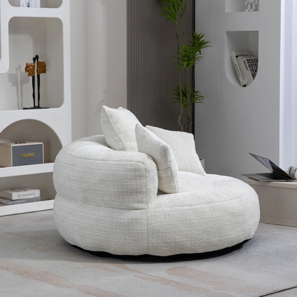 Poltrona sacco 108x108x52 cm ampia e comoda in chenille beige